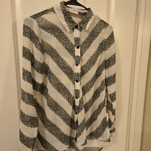 Striped Black and White Button-Up Shirt